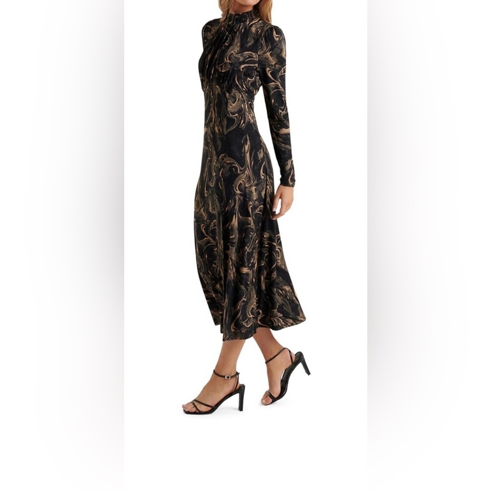 Ever New Black and Gold Patterned Midi Dress